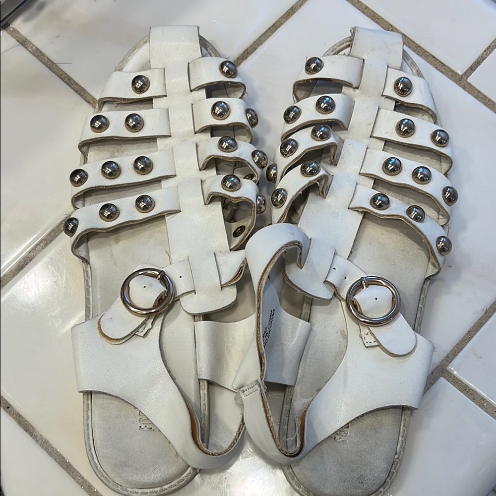 Women's White Gold Studded Sandals Size 7